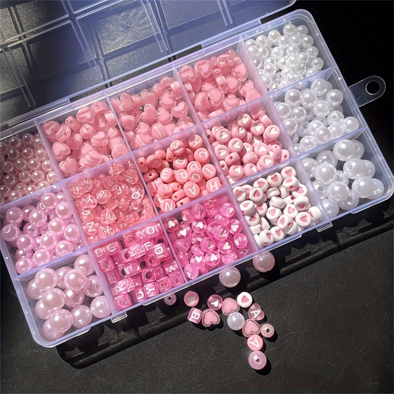 Jewelry Making Organizer Box - 10-piece pink alphabet box, acrylic beads,