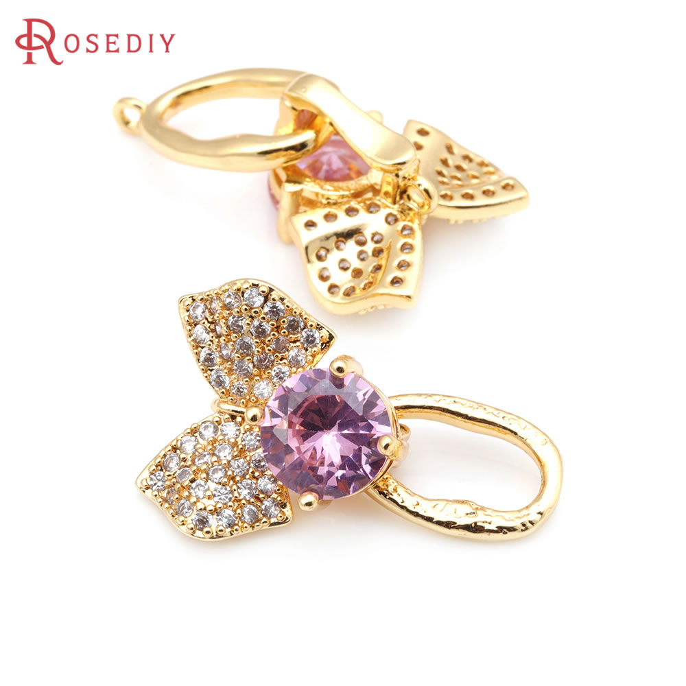 Jewelry Making Knots For Clasps - 18K Gold Color Brass Zircon Flower