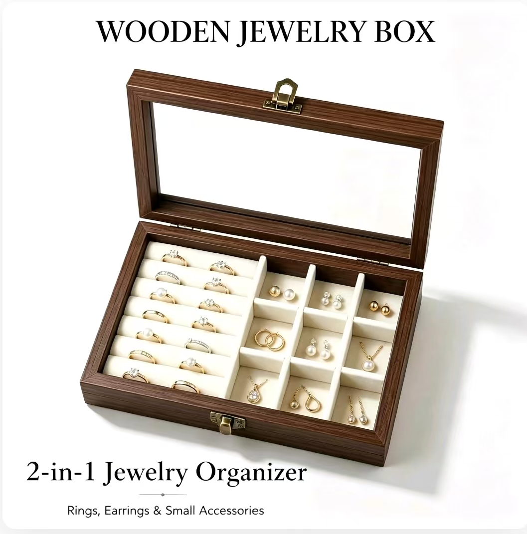 Jewelry Making Organizer Box - Bedroom Desktop Walnut Pattern Velvet Jewelry