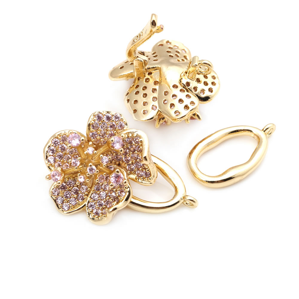 18K Gold Color Brass Zircon Fl - Jewelry Making Knots For Clasps ulasan dan harga