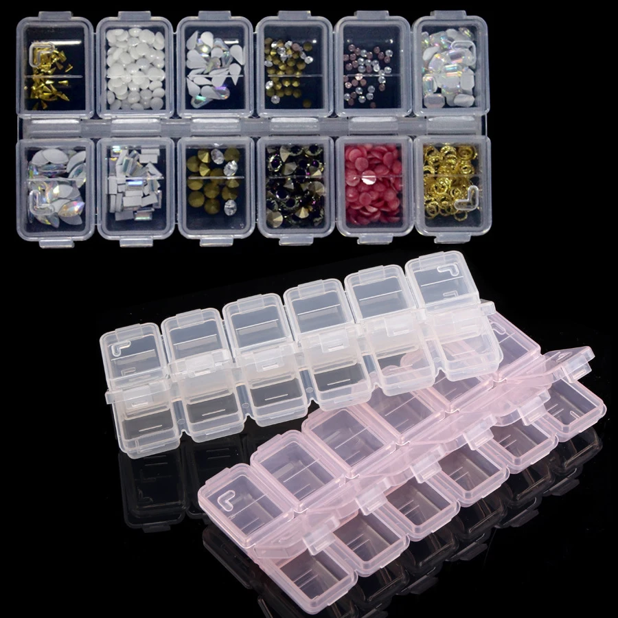 12 Compartments Plastic Rhines - Jewelry Making Organizer Box ulasan dan harga